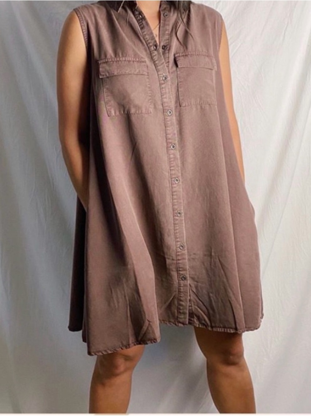 Wishlist Sleeveless Button-Front A-Line Dress in Mauve Brown